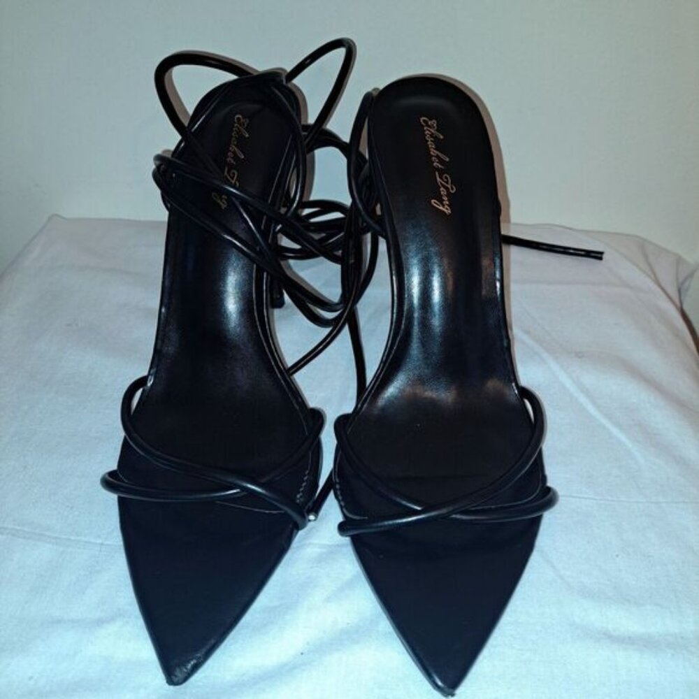 Elisabet Lang Womens Tang Black Tie Up Straps Heels Size 9